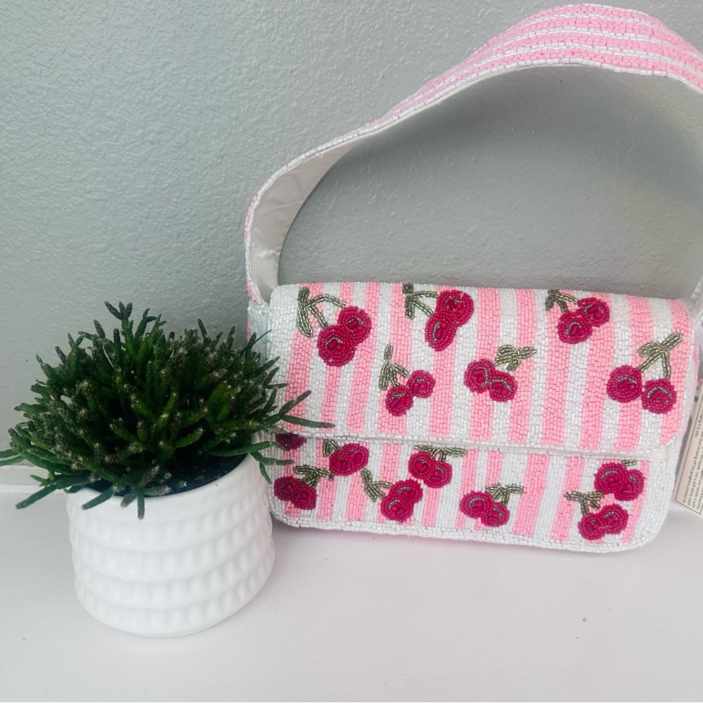 Viral Cherry Beaded Shoulder Bag Pink Coquette Y2K Cottagecore Aesthetic NWT